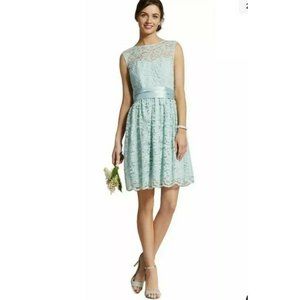 Tevolio Scalloped Lace Illusion Dress Womens 4 Seafoam Green Sleeveless Tie Belt